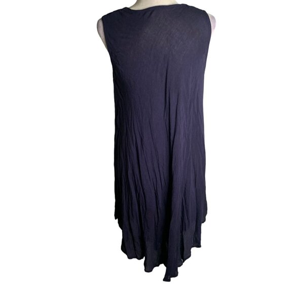 Embroidered Sleeveless Sun Dress S-L Navy Blue Cover Up Rayon Round Hem - Picture 4 of 5